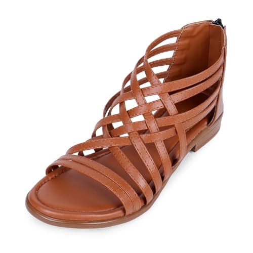 TRASE Flats Gladiator With Zip Closure For Women Sandals| Gladiator High-Tops Sandals For Women | Stylish & Comfortable | College, Office, Shopping, Outdoor & Beach Wea (Tan, 8 UK) - Image 1