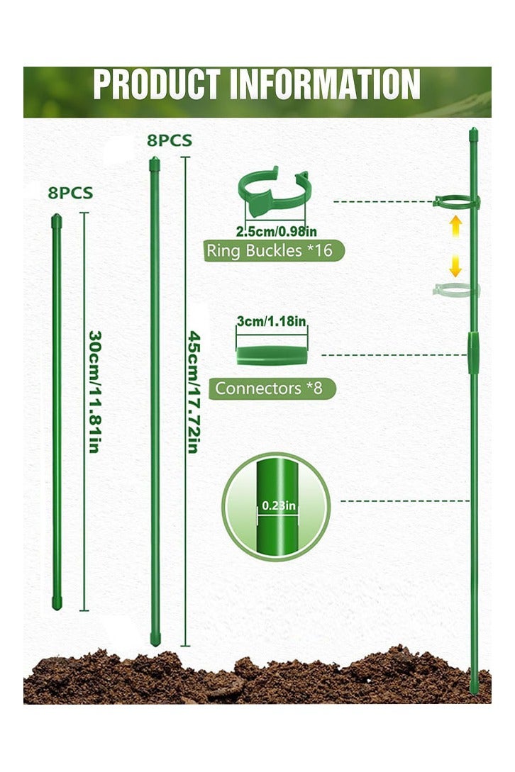 Plant Stakes, 18Inch & 11Inch Plant Support Sticks 16 Pcs  Adjustable Length Garden Pole with 16 Clips and 8 Links for Indoor Outdoor Garden Potted Rose Tomato Vegetables - Image 2