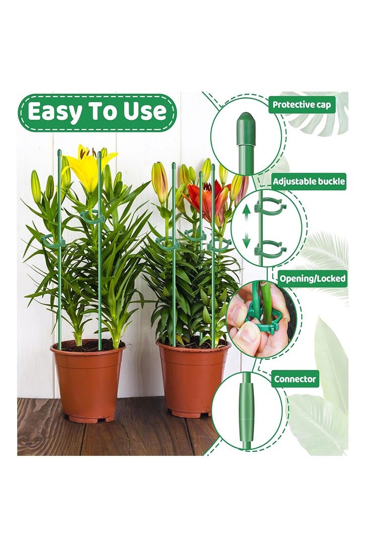 Plant Stakes, 18Inch & 11Inch Plant Support Sticks 16 Pcs  Adjustable Length Garden Pole with 16 Clips and 8 Links for Indoor Outdoor Garden Potted Rose Tomato Vegetables - Image 3
