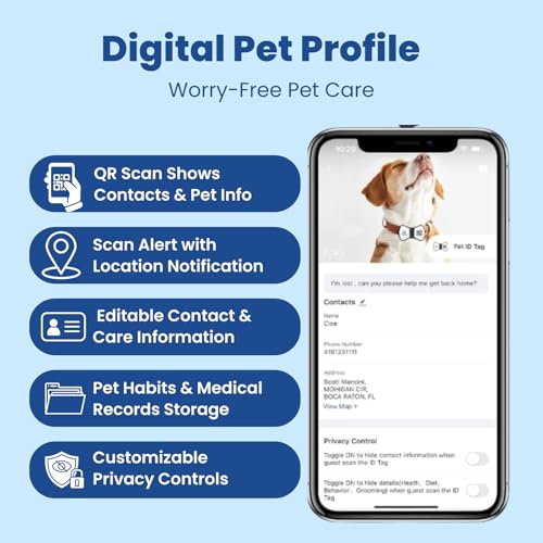 PawView Smart Pet ID Tag, QR Code Dog Tag, No Fee, Waterproof Silent Silicone Pet Name Tag with Instant Scan Location Alert, Stylish Bowtie Great Easter & Spring Accessory for Dog (Navy Blue) - Image 2