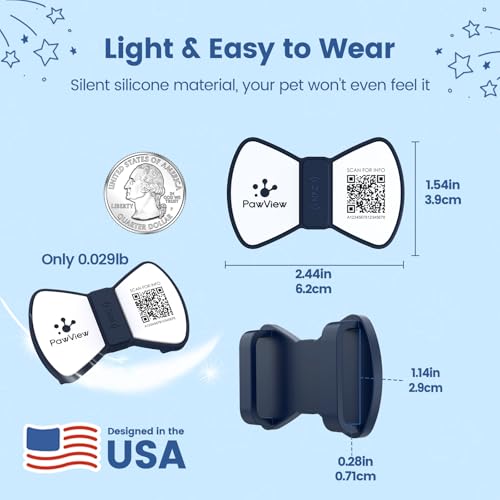 PawView Smart Pet ID Tag, QR Code Dog Tag, No Fee, Waterproof Silent Silicone Pet Name Tag with Instant Scan Location Alert, Stylish Bowtie Great Easter & Spring Accessory for Dog (Navy Blue) - Image 5