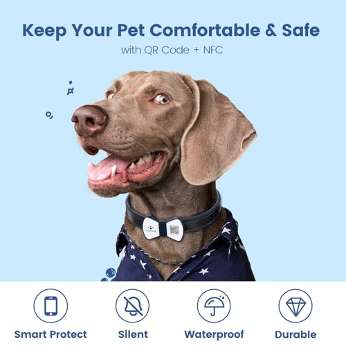PawView Smart Pet ID Tag, QR Code Dog Tag, No Fee, Waterproof Silent Silicone Pet Name Tag with Instant Scan Location Alert, Stylish Bowtie Great Easter & Spring Accessory for Dog (Navy Blue) - Image 4