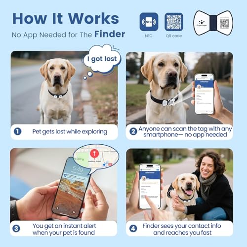 PawView Smart Pet ID Tag, QR Code Dog Tag, No Fee, Waterproof Silent Silicone Pet Name Tag with Instant Scan Location Alert, Stylish Bowtie Great Easter & Spring Accessory for Dog (Navy Blue) - Image 3