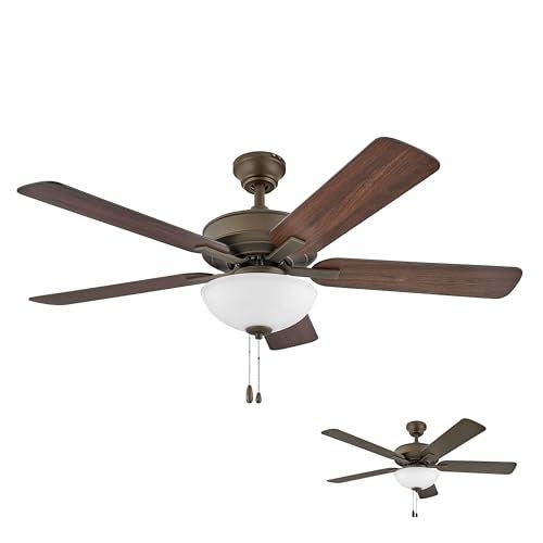 Hinkley Metro 52" LED Indoor Dual Mount Ceiling Fan with Light, Traditional Style, Reversible Wooden Fan Blades, Metallic Matte Bronze and Walnut, Remote Sold Separately - Image 1