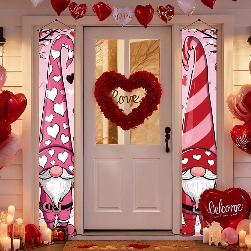 BlissYard Valentine's Day Banner Happy Valentine's Day Gnome Porch Sign Wedding Anniversary Holiday Party Decoration 71x12 Inches Holiday Front Door Sign Hanging Party Decoration - Image 4