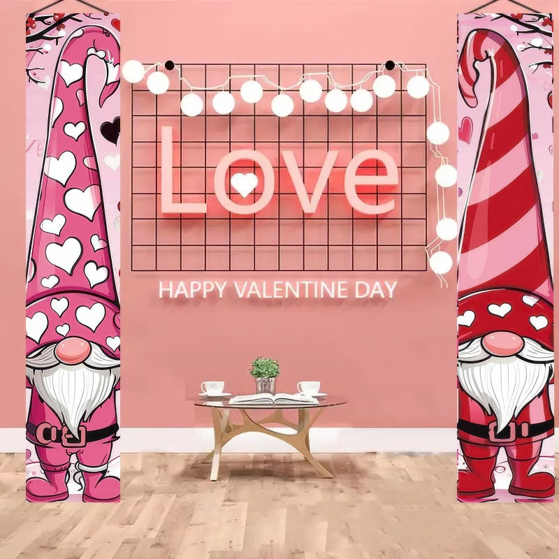 BlissYard Valentine's Day Banner Happy Valentine's Day Gnome Porch Sign Wedding Anniversary Holiday Party Decoration 71x12 Inches Holiday Front Door Sign Hanging Party Decoration - Image 5