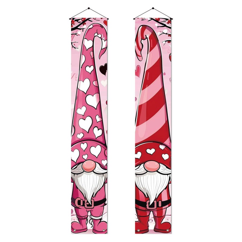 BlissYard Valentine's Day Banner Happy Valentine's Day Gnome Porch Sign Wedding Anniversary Holiday Party Decoration 71x12 Inches Holiday Front Door Sign Hanging Party Decoration - Image 1