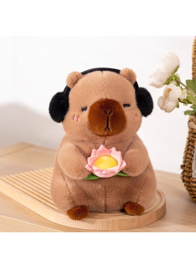 Cute Buddha-shaped Flat-Air Capybara Doll And Vegetable Capybara Doll Creative Capybara Gift For Children-Specifications:Capybara-Brown-Lotus Style-Color:25cm  - Image 1