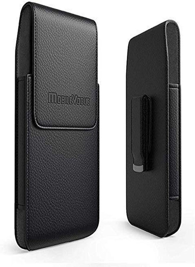Reiko Mobile Vogue by Reiko Premium Eco-Friendly Leather Phone Pouch Belt Clip Holster Compatible with iPhone/Galaxy/Stylo/Android Phone with Protective Case on (Black-MV385, 6.6 x 3.5 x 0.7 in) - Image 1