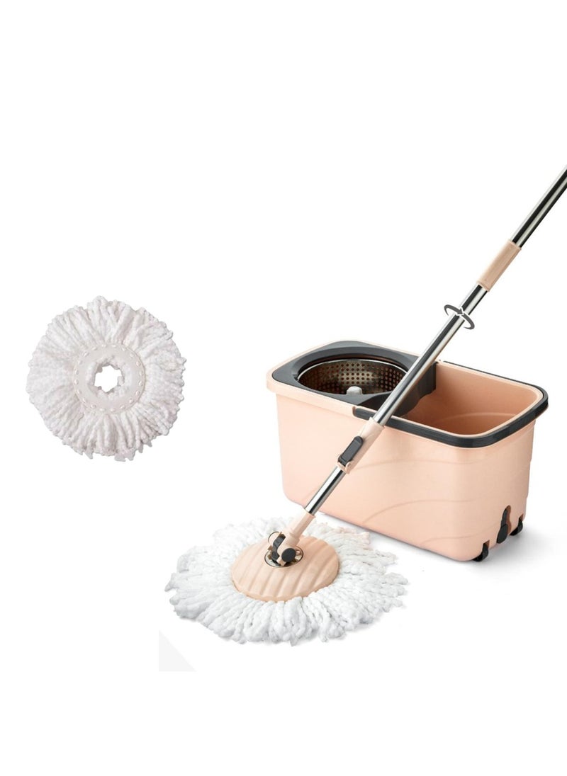 Sulfar Spin Bucket Mop Set with Steel Wringer and Auto-fold Handle, Peach, (1 Extra Refill) - pzsku/Z38434728584F9F233BB9Z/45/_/1733915862/ccabfc1b-1c33-4fed-a3af-6ad73530c4d4