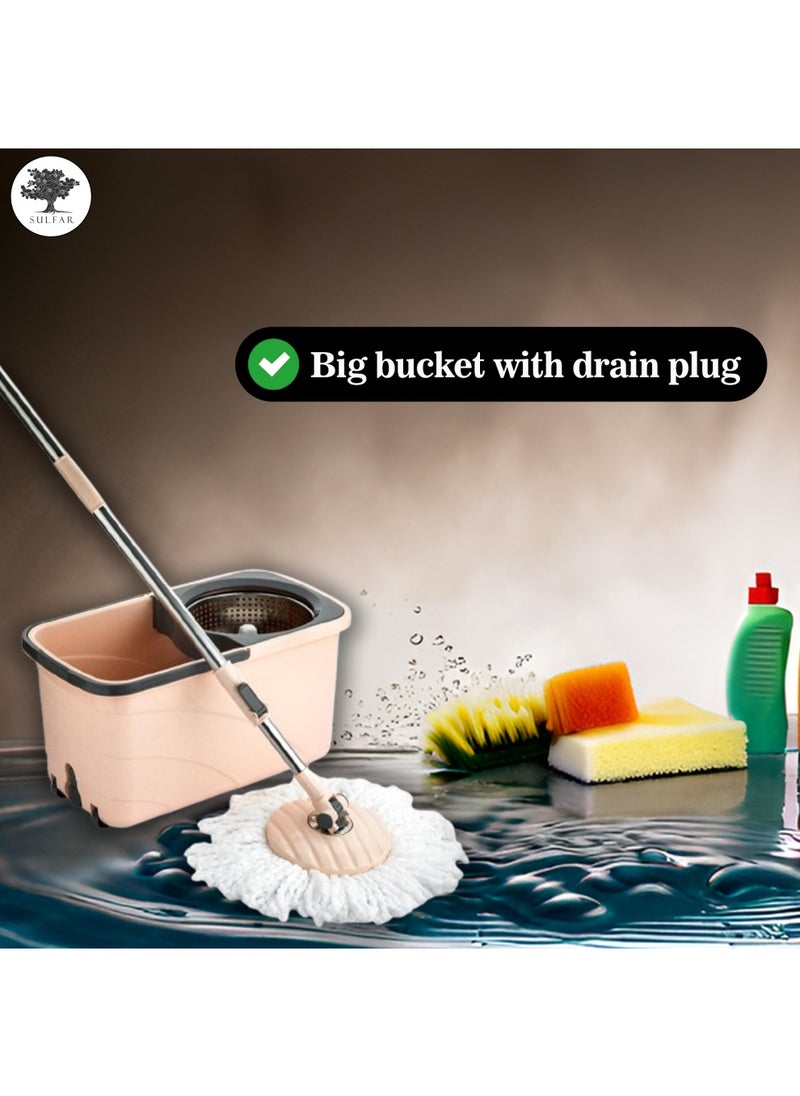 Sulfar Spin Bucket Mop Set with Steel Wringer and Auto-fold Handle, Peach, (1 Extra Refill) - pzsku/Z38434728584F9F233BB9Z/45/_/1733915863/171d13ab-89fe-4873-8b06-b3b8e7433844