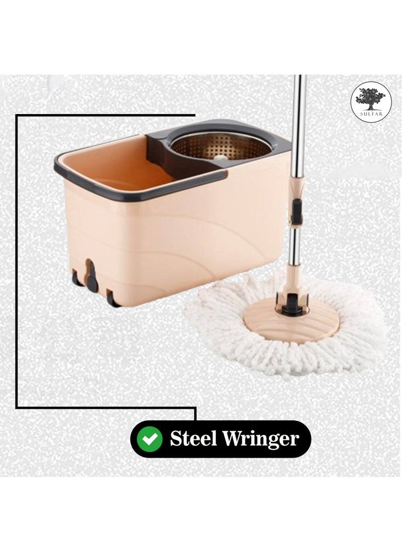 Sulfar Spin Bucket Mop Set with Steel Wringer and Auto-fold Handle, Peach, (1 Extra Refill) - pzsku/Z38434728584F9F233BB9Z/45/_/1733915864/6f9d472b-c924-4685-867b-c9c3f052604a