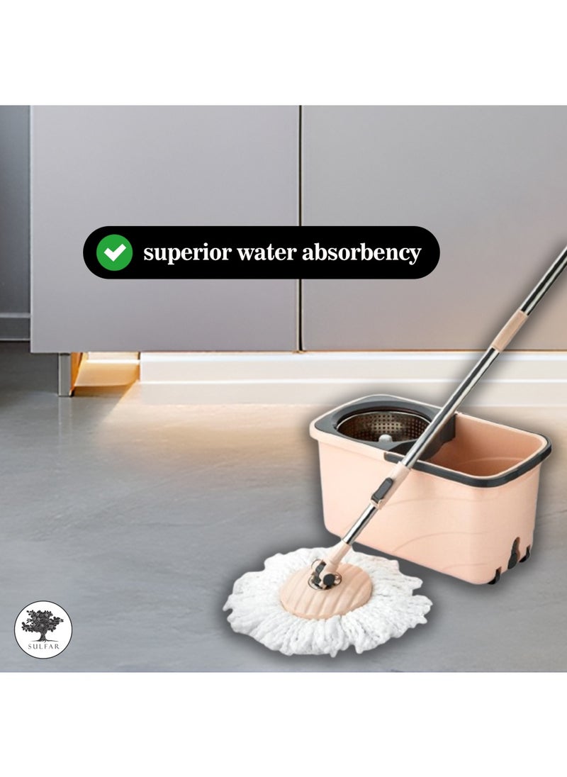 Sulfar Spin Bucket Mop Set with Steel Wringer and Auto-fold Handle, Peach, (1 Extra Refill) - pzsku/Z38434728584F9F233BB9Z/45/_/1733915865/db64489b-e5a3-44d9-9737-bb1bf68ae8ef