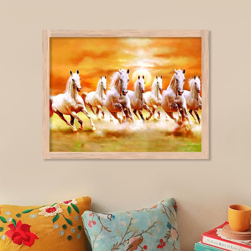 kotart Seven Lucky Running Vastu Horses Wall Art Framed Painting for Living Room Bedroom Office seven horses vastu painting for Wall Decoration 11 x 14 inch Wall Painting 13 - Image 2