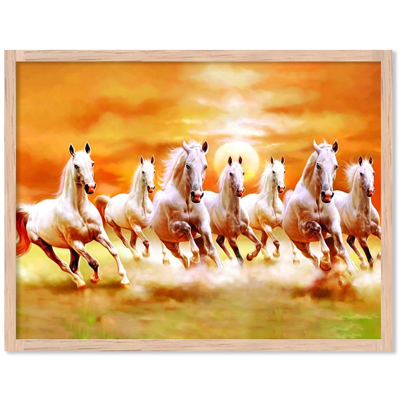 kotart Seven Lucky Running Vastu Horses Wall Art Framed Painting for Living Room Bedroom Office seven horses vastu painting for Wall Decoration 11 x 14 inch Wall Painting 13 - Image 1
