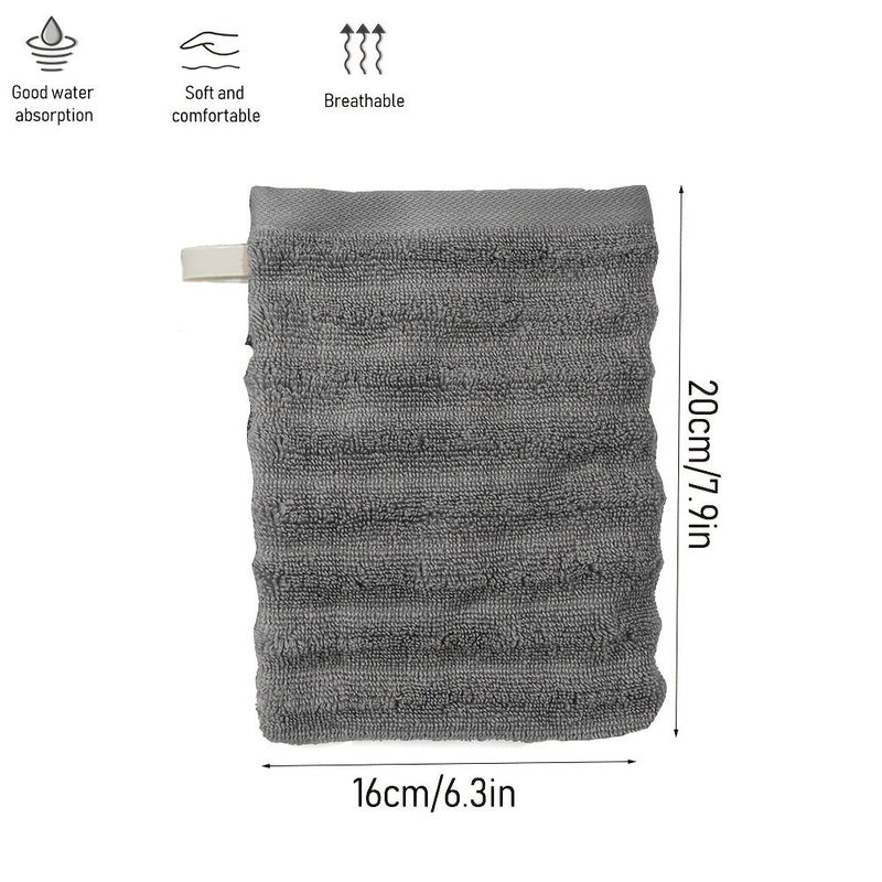 Jade Green Wash Mitts 16x20Cm Cotton Blend Striped Soft Bath Glove Set - Image 4
