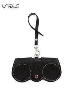 Unique Soft Leather Sun Glasses Bag - Leather Glasses Case Holder Portable Slim Sun Glasses Pouch Soft Eyeglasses Bag -Sun Glasses Bag With Button Clip Wrist Strap (Black)  - Image 1