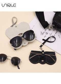 Unique Soft Leather Sun Glasses Bag - Leather Glasses Case Holder Portable Slim Sun Glasses Pouch Soft Eyeglasses Bag -Sun Glasses Bag With Button Clip Wrist Strap (Black)  - Image 3
