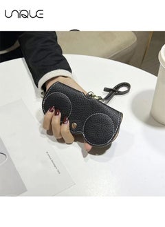 Unique Soft Leather Sun Glasses Bag - Leather Glasses Case Holder Portable Slim Sun Glasses Pouch Soft Eyeglasses Bag -Sun Glasses Bag With Button Clip Wrist Strap (Black)  - Image 2
