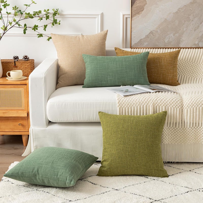 K KEVIN TEXTILE Kevin Textile Textural Faux Linen Throw Pillow Covers Shams for Couch  Farmhouse Cushion Case Invisible Zipper  18 x 18-Inch (2 Pcs  Cream Beige)  - Image 4