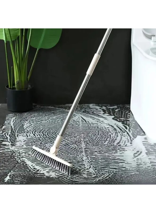 1pc Heavy Duty Metal Long Handle Bathroom Floor Tile Scrub Brush With Hard Bristles White For Shower Bathtub Toilet Floor Cleaning Commercial Residential Use - Image 1