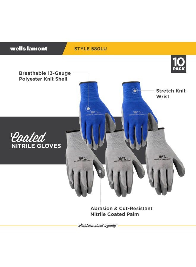 Wells Lamont 10-Pair Pack Nitrile Work Gloves | Lightweight, Abrasion Resistant, Blue/Grey | Large (580LU) - Image 3