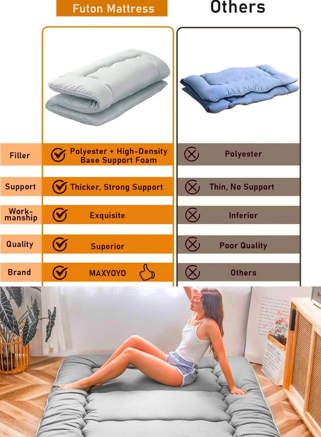 Chase Up Japanese Floor Mattress,Thicken Japanese Floor Sleeping Pad Foldable,Roll Up Tatami Mat Easy to Store and Portable,Futon Mattress Suitable for Camping and Guest Room (Light Gray, Twin (80" x 36") - Image 3