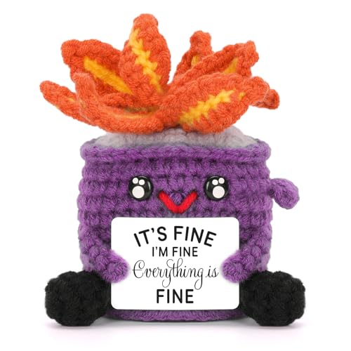 A AIFAMY Emotional Crochet Fire with Legs Handmade Energy Dumpster Doll with Positive Card for Office Friends Funny Birthday Gag Gifts Purple - Image 1
