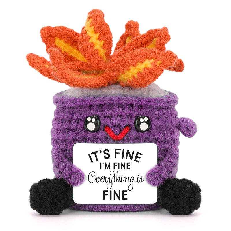 A AIFAMY Emotional Crochet Fire with Legs Handmade Energy Dumpster Doll with Positive Card for Office Friends Funny Birthday Gag Gifts Purple - Image 3