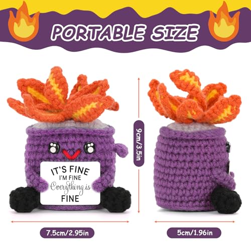 A AIFAMY Emotional Crochet Fire with Legs Handmade Energy Dumpster Doll with Positive Card for Office Friends Funny Birthday Gag Gifts Purple - Image 5