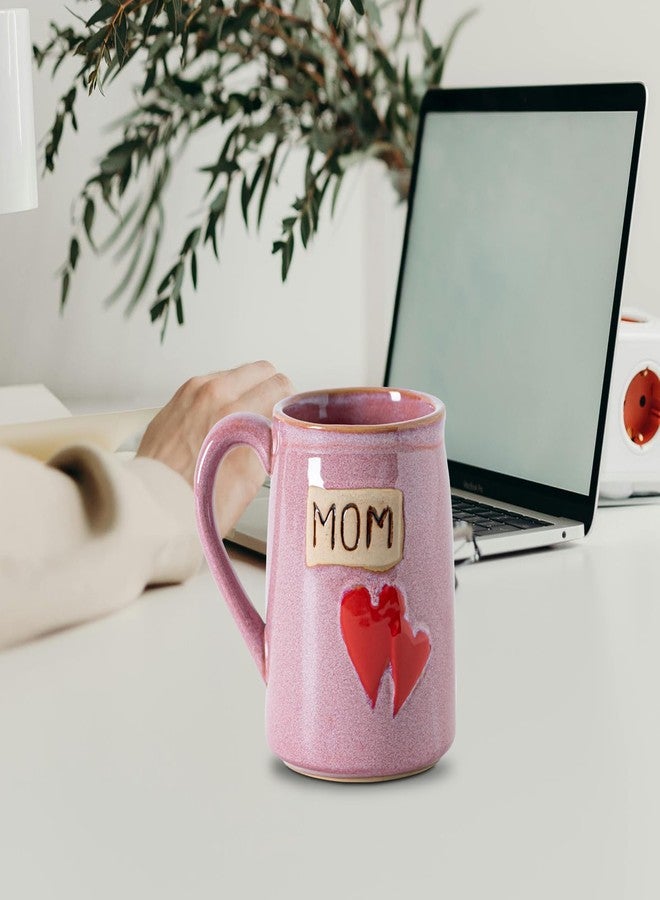 GABROC Mom Mug Cup for Mother Day,Birthdya,Christmas Gifts Pink coffee Mug Larege Tea Cup for Mom Gift Hand-Engraved Double Hearts and Mum - Novelty Coffee Mugs (Pink) - Image 3