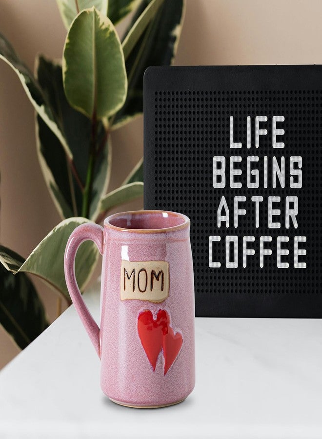 GABROC Mom Mug Cup for Mother Day,Birthdya,Christmas Gifts Pink coffee Mug Larege Tea Cup for Mom Gift Hand-Engraved Double Hearts and Mum - Novelty Coffee Mugs (Pink) - Image 4