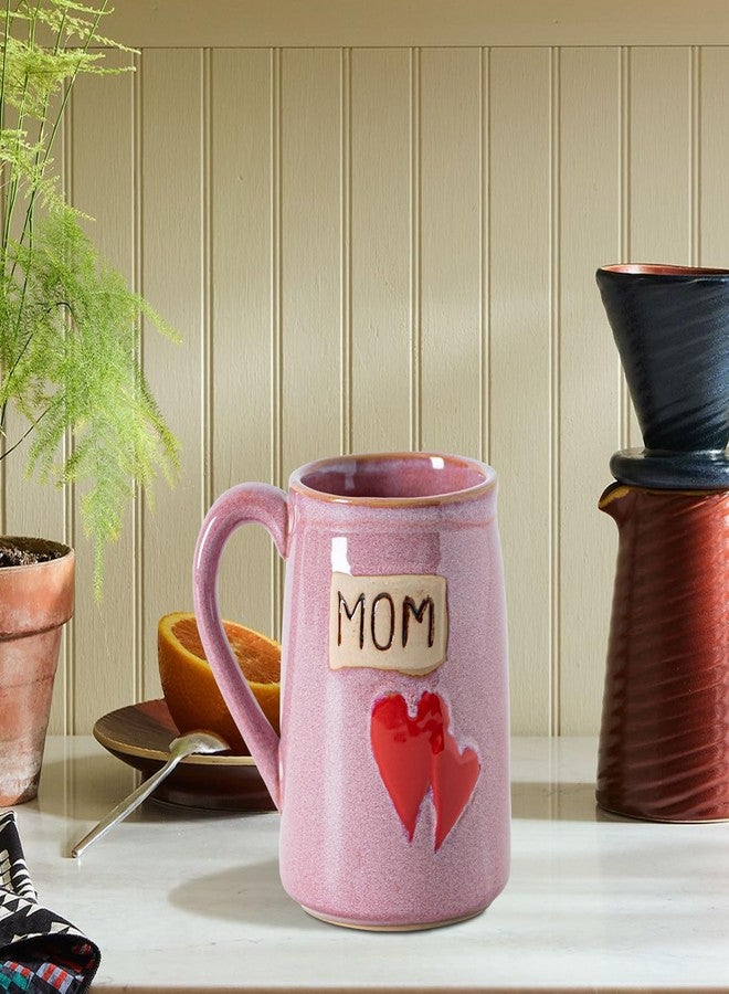 GABROC Mom Mug Cup for Mother Day,Birthdya,Christmas Gifts Pink coffee Mug Larege Tea Cup for Mom Gift Hand-Engraved Double Hearts and Mum - Novelty Coffee Mugs (Pink) - Image 2