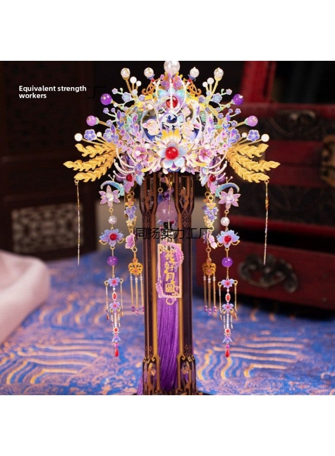 Loquat Art Mold Phoenix Crown 3D Three-dimensional Puzzle Metal Phoenix Crown And Robes Assembled Type Handmade Diy Toy Pendant Ornaments Gift-Color:Qingluan Phoenix Crown + Wutong Bracket + Tool Kit - Image 2