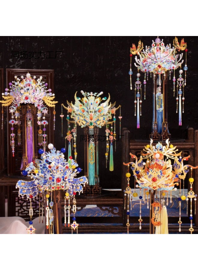 Loquat Art Mold Phoenix Crown 3D Three-dimensional Puzzle Metal Phoenix Crown And Robes Assembled Type Handmade Diy Toy Pendant Ornaments Gift-Color:Qingluan Phoenix Crown + Wutong Bracket + Tool Kit - Image 3