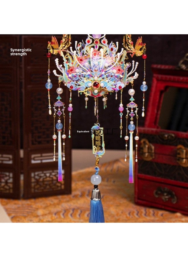 Loquat Art Mold Phoenix Crown 3D Three-dimensional Puzzle Metal Phoenix Crown And Robes Assembled Type Handmade Diy Toy Pendant Ornaments Gift-Color:Qingluan Phoenix Crown + Wutong Bracket + Tool Kit - Image 4