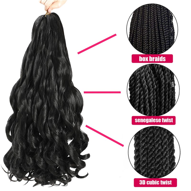 conrora French Curly Braiding Hair 24 Inch 8 Packs Black - Pre Stretched Bouncy Braiding Hair- Loose Wavy Synthetic Hair Extensions for Black Women (24 inch 8 packs, 1B) - Image 4