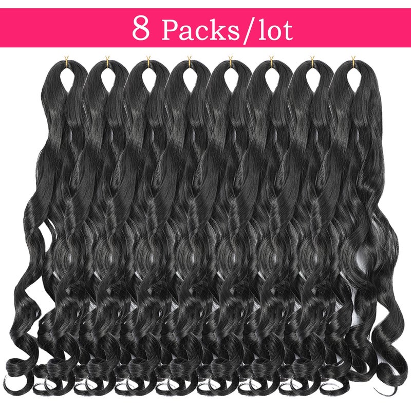 conrora French Curly Braiding Hair 24 Inch 8 Packs Black - Pre Stretched Bouncy Braiding Hair- Loose Wavy Synthetic Hair Extensions for Black Women (24 inch 8 packs, 1B) - Image 5