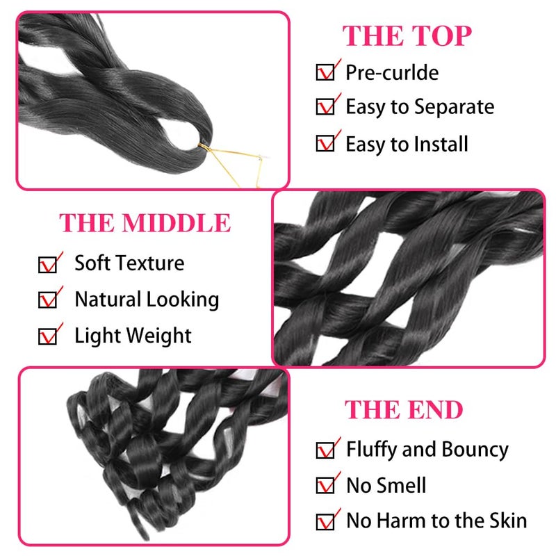 conrora French Curly Braiding Hair 24 Inch 8 Packs Black - Pre Stretched Bouncy Braiding Hair- Loose Wavy Synthetic Hair Extensions for Black Women (24 inch 8 packs, 1B) - Image 3