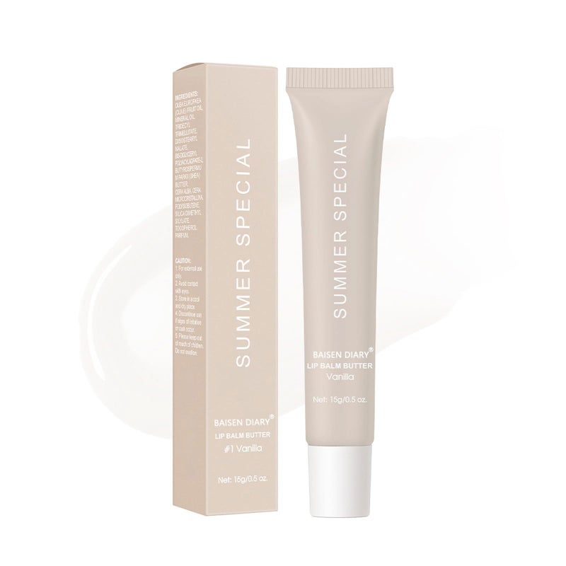 BAISEN DIARY Summer Special Lip Butter Balm - Ultra-Hydrating, Nourishing Lip Care with Natural Ingredients, Shea Butter & Olive Butter, Soothes & Softens Dry Lips (#1 Vanilla, 0.5 Fl Oz (Pack of 1)) - Image 1