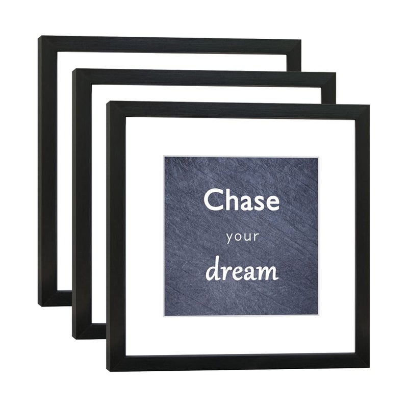 DEKWINN 12x12 Black Picture Frame Set of 3 for Pictures 8x8 with Mat or 12x12 Without Mat Wall or Tabletop Gallery Photo Frames with Real Glass