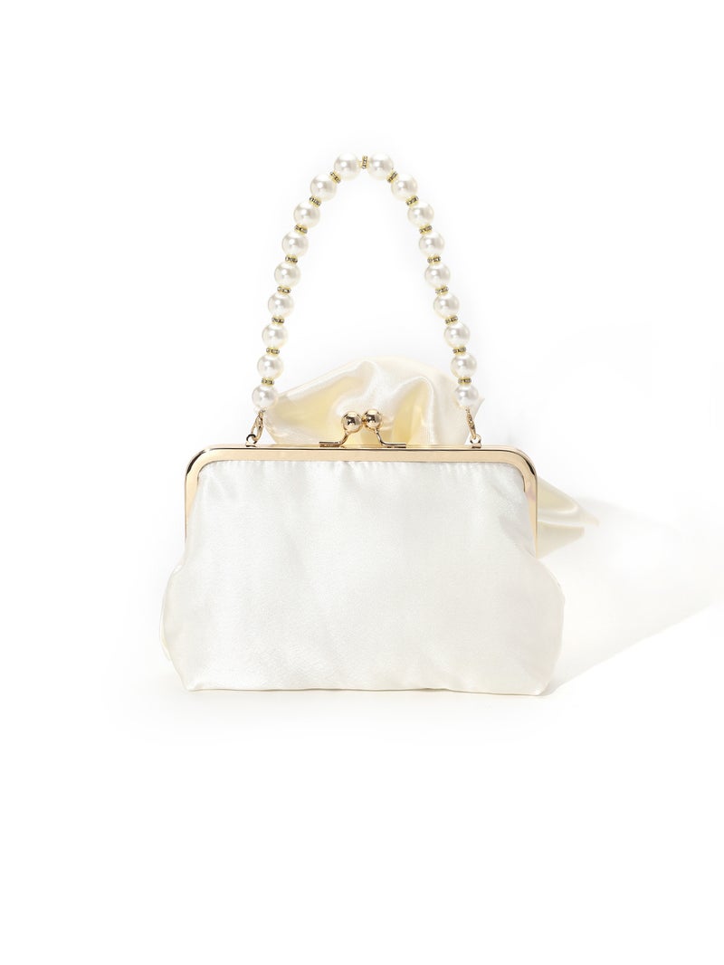 French Style Sweet Retro Style Bow Satin High-End Pearl Handbag Wedding Women'S Evening Bag - Image 4