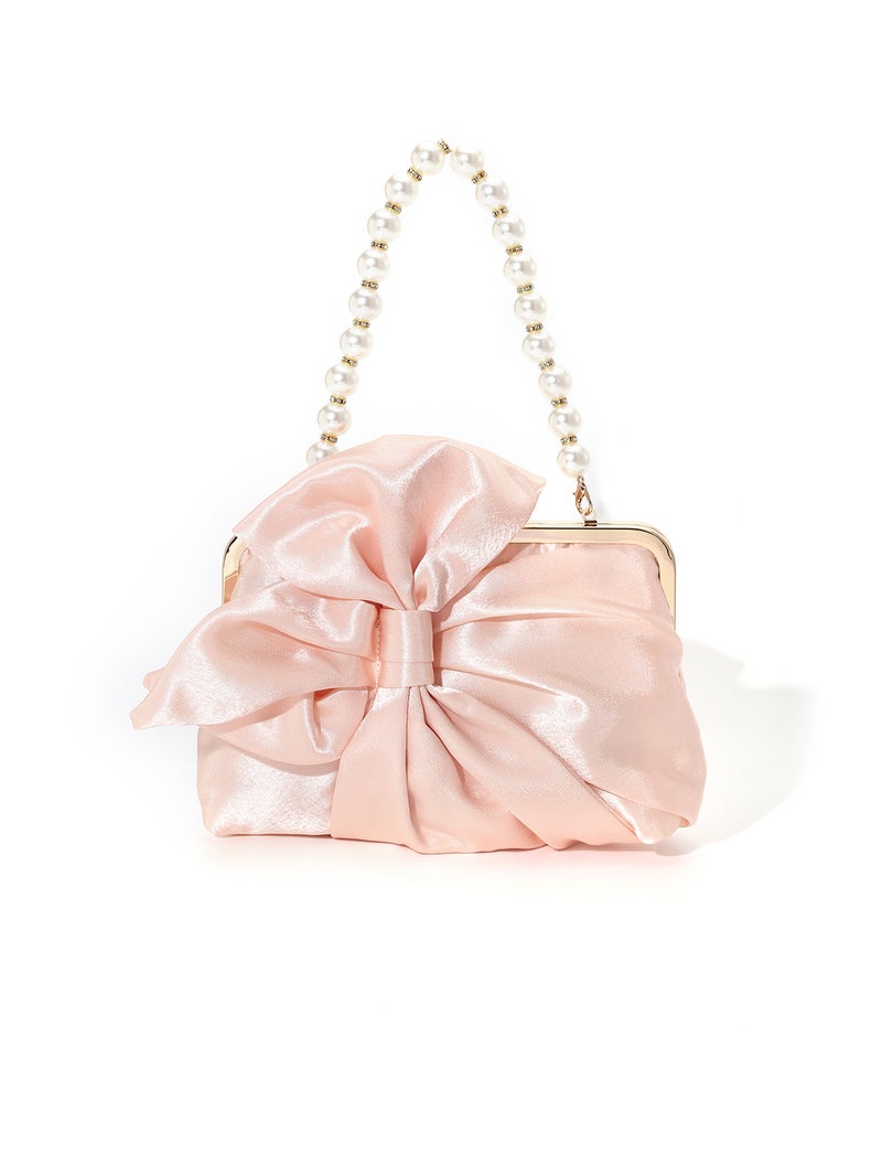 French Style Sweet Retro Style Bow Satin High-End Pearl Handbag Wedding Women'S Evening Bag - Image 5