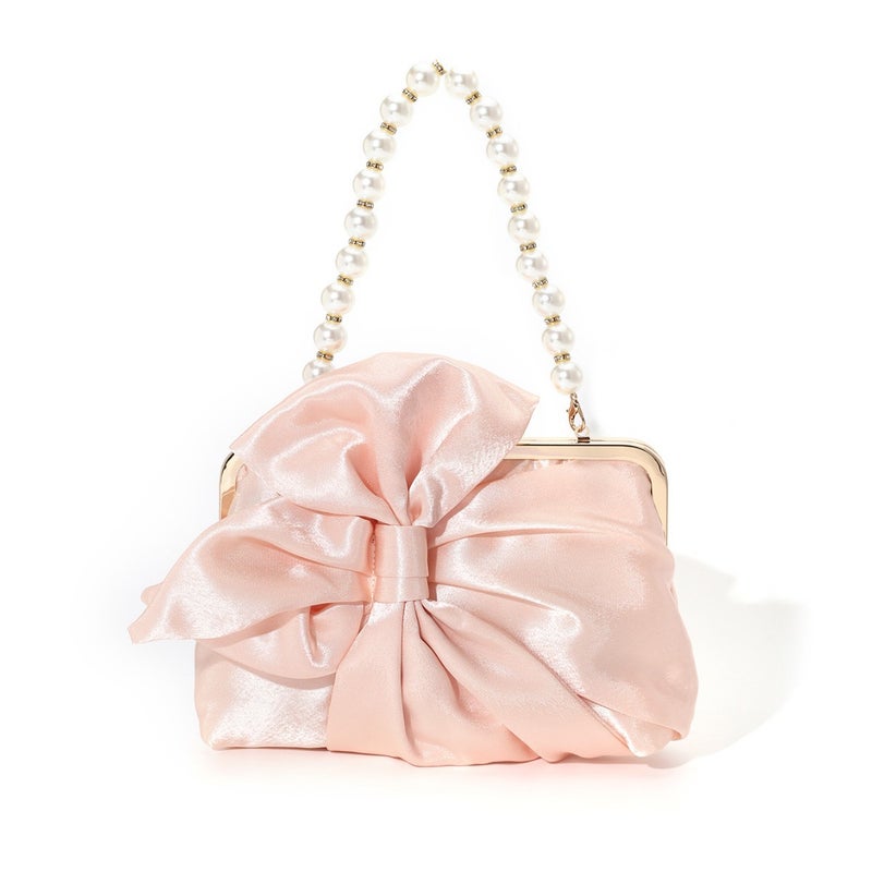 French Style Sweet Retro Style Bow Satin High-End Pearl Handbag Wedding Women'S Evening Bag - Image 1