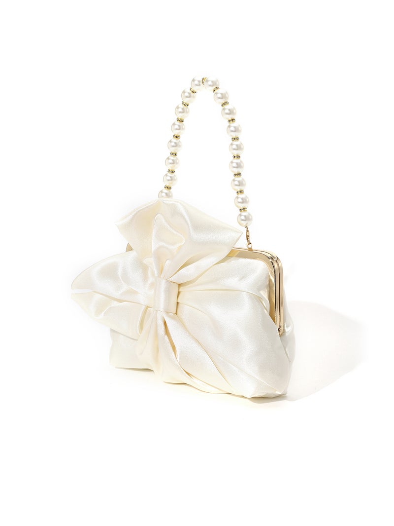 French Style Sweet Retro Style Bow Satin High-End Pearl Handbag Wedding Women'S Evening Bag - Image 3