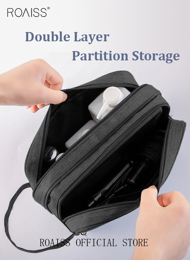 رويس حقيبة العناية الشخصية ذات طبقتين للرجال بمقبض جانبي وقفل يدوي مصنوعة من نايلون 600D لتخزين مستلزمات الحمام والحلاقة الخاصة بالرجال أثناء السفر. حقيبة العناية الشخصية المخصصة للرجال أثناء السفر - Image 2