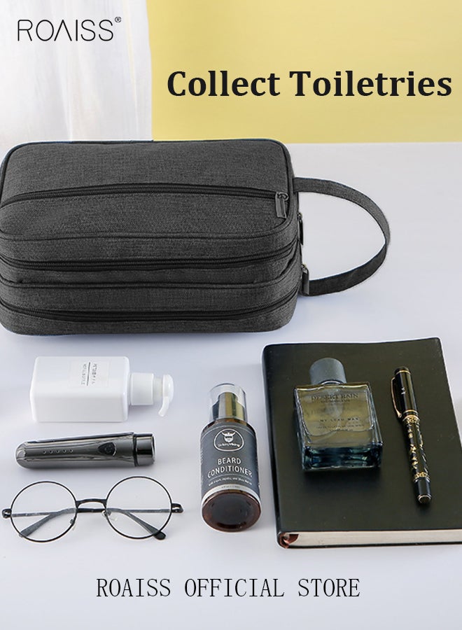 رويس حقيبة العناية الشخصية ذات طبقتين للرجال بمقبض جانبي وقفل يدوي مصنوعة من نايلون 600D لتخزين مستلزمات الحمام والحلاقة الخاصة بالرجال أثناء السفر. حقيبة العناية الشخصية المخصصة للرجال أثناء السفر - Image 3