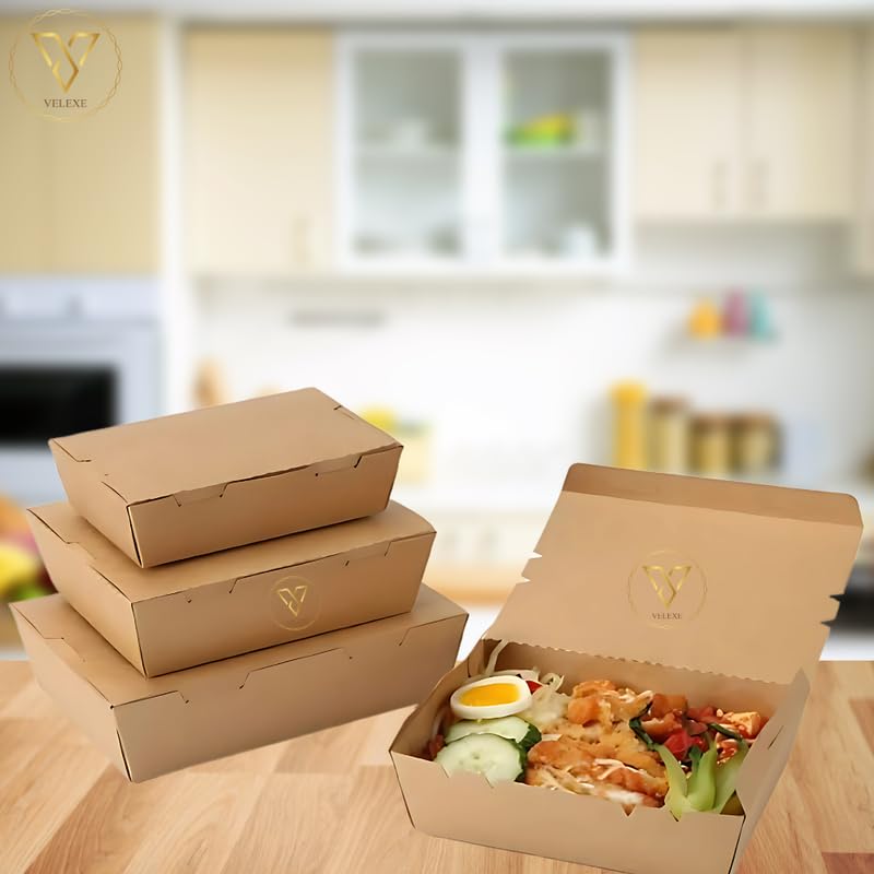 VELEXE Brown Kraft Paper Food Box - Pack of 50 (250ml, 11x9x4 CM) | Eco-Friendly Takeaway Containers | Biodegradable & Disposable Food Containers for Meal, Party Catering, Takeout, and Delivery - Image 4