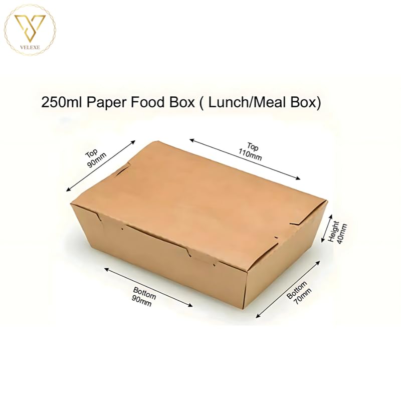VELEXE Brown Kraft Paper Food Box - Pack of 50 (250ml, 11x9x4 CM) | Eco-Friendly Takeaway Containers | Biodegradable & Disposable Food Containers for Meal, Party Catering, Takeout, and Delivery - Image 2