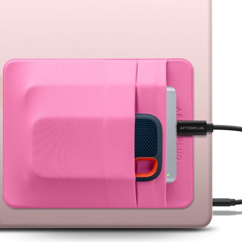 جيب لاصق ذو جيبين للكمبيوتر المحمول، متوافق مع HDD خارجي 2.5 بوصة، SSD، ماوس ماجيك، كابل USB والمزيد - وردي - Image 1